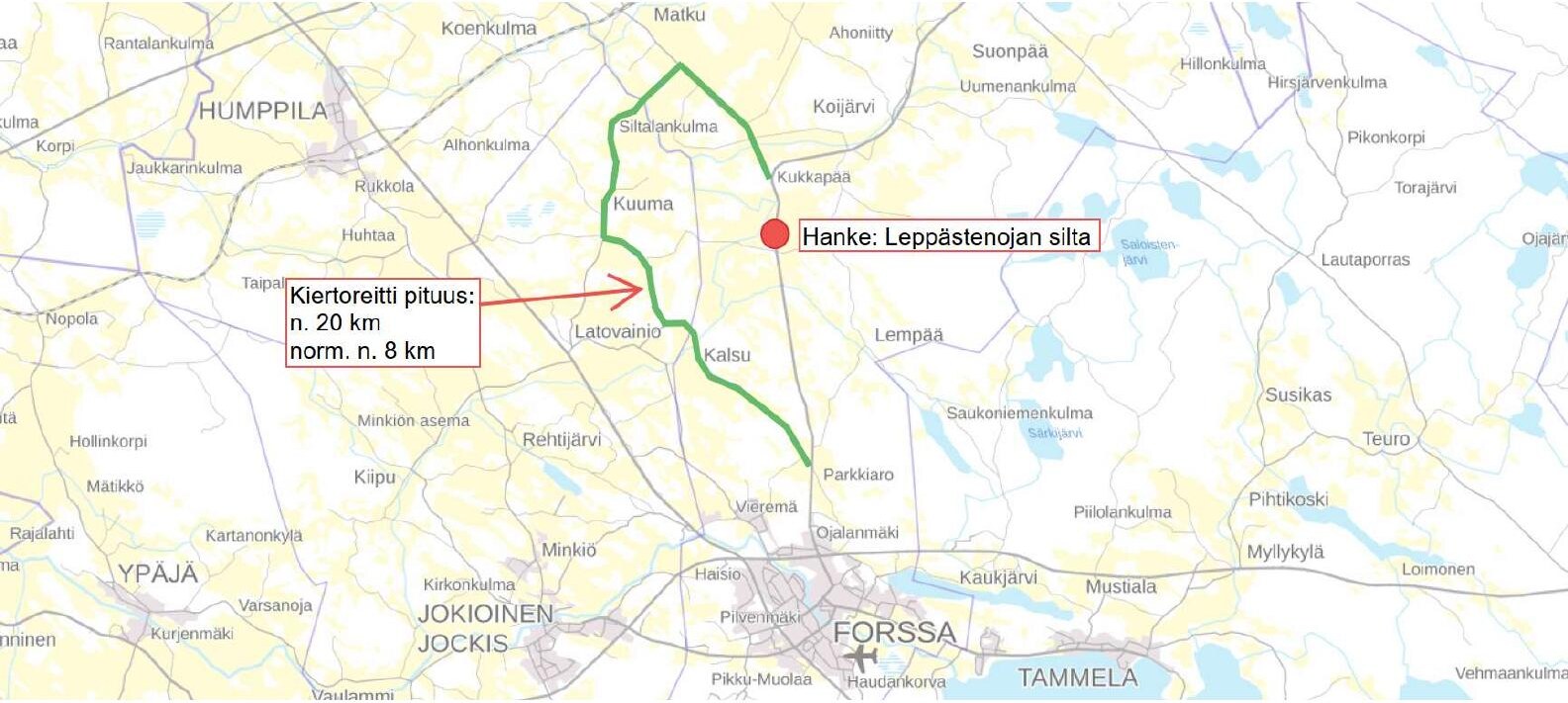 Leppästenojan sillan virallinen kiertoreittikartta